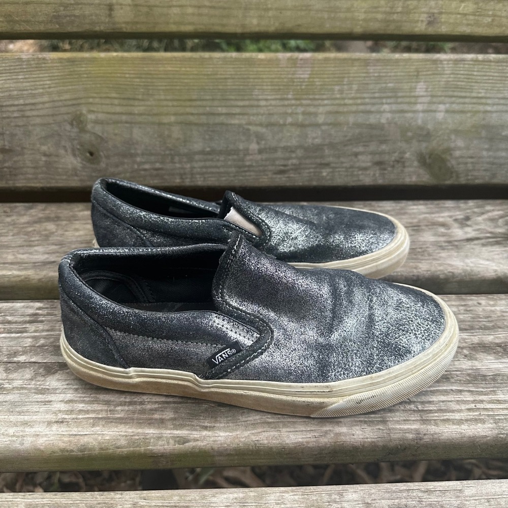 Vans Classic Slip On Gunmetal Silver Glitter Sneakers Womens 7.5 Mens 6 Grunge